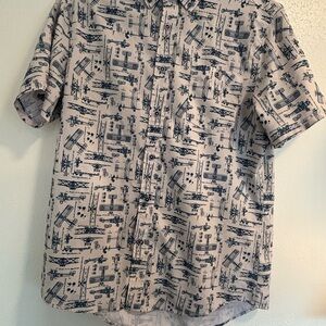Report Collection Button Up Shirt Mens Large Cream Blue Engineering Aviation